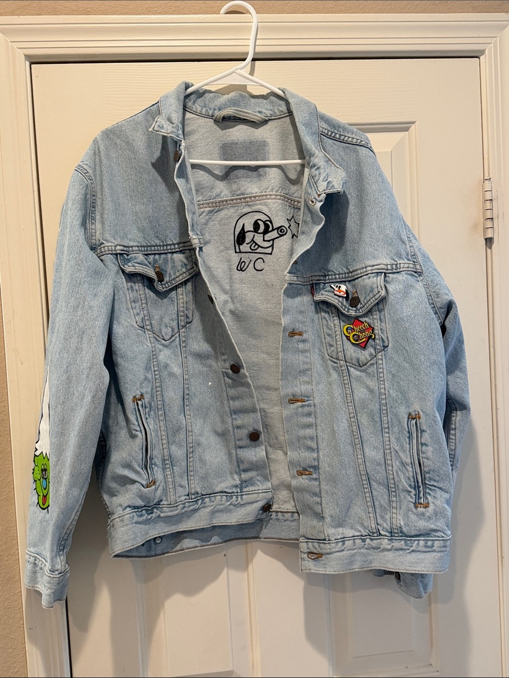 Handmade Official 1 of 1 Unique Cheech and Chong Denim Jacket with Fun Pins